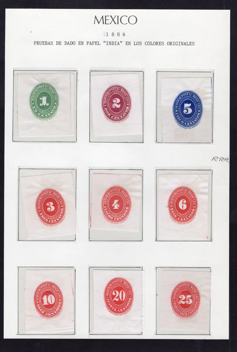 1884-1913 Post-Classic Period 1886, "Numerals", nine die proofs on