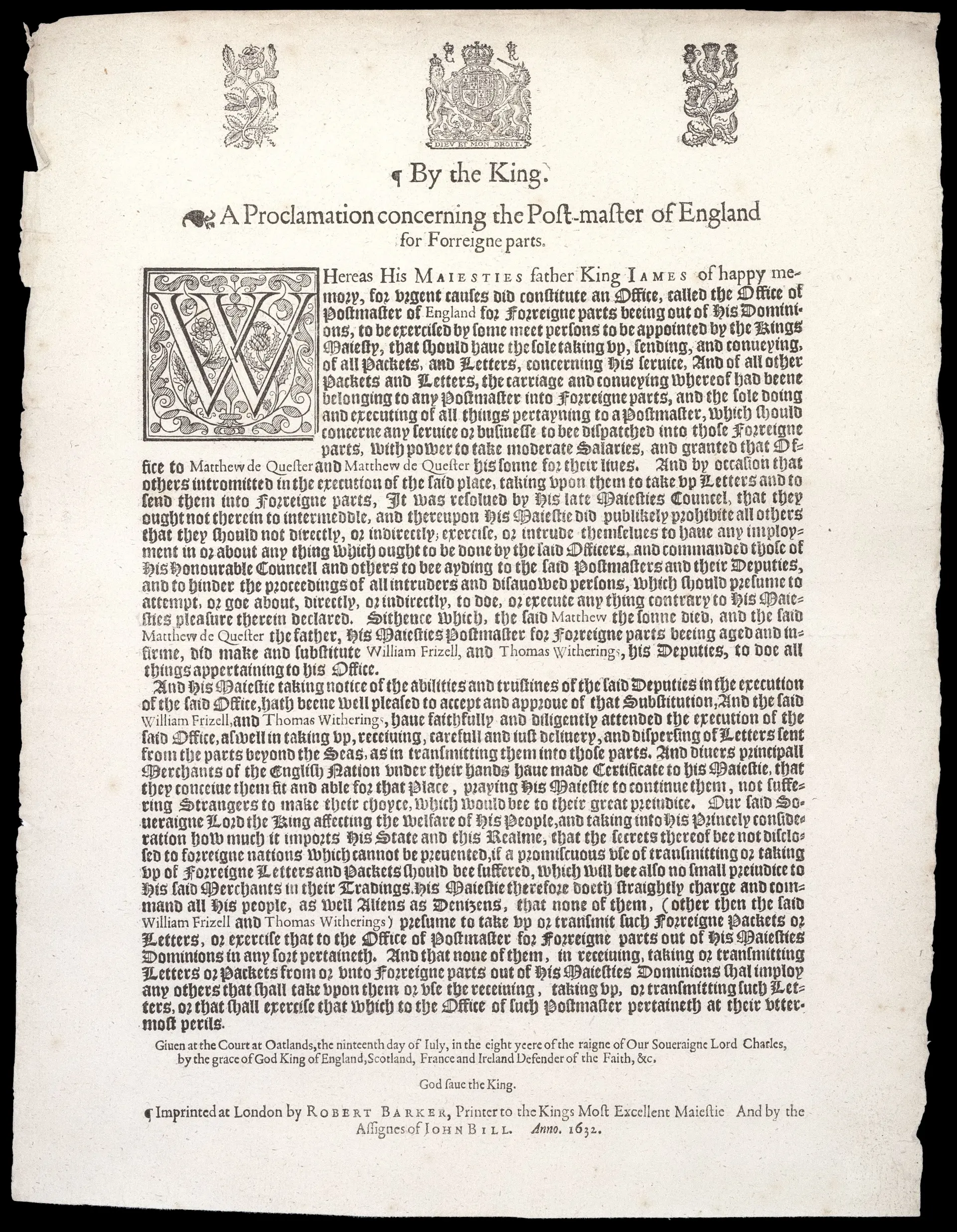 Great Britain Postal History King Charles I Proclamation for 'Foreign