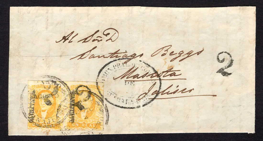 1856 "Hidalgos" Guanajuato. 2r. Yellow, pair, on an attractive cover