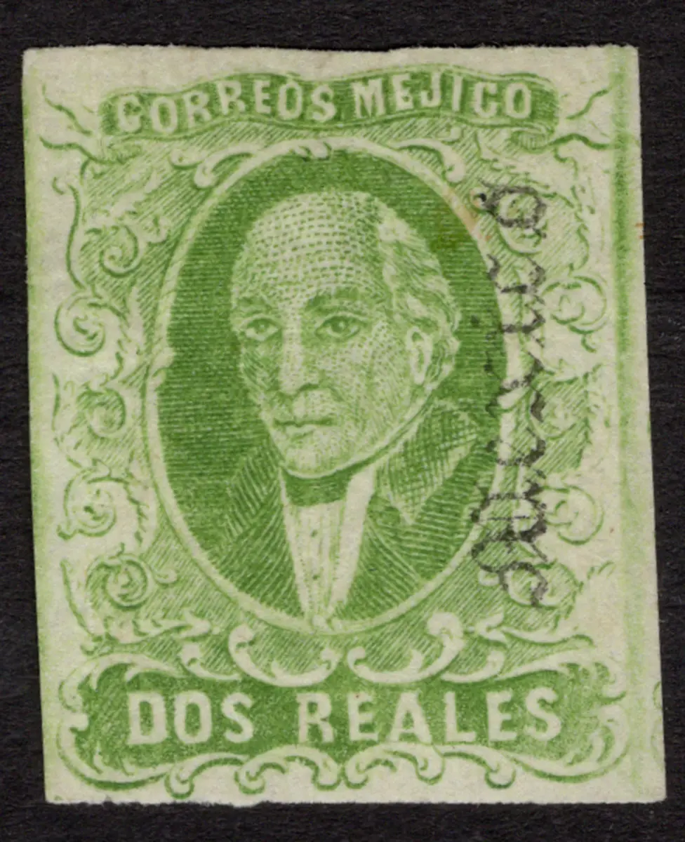1856-1883 Classic Period 1867, "Hidalgo", 2r. yellow-green with gothic