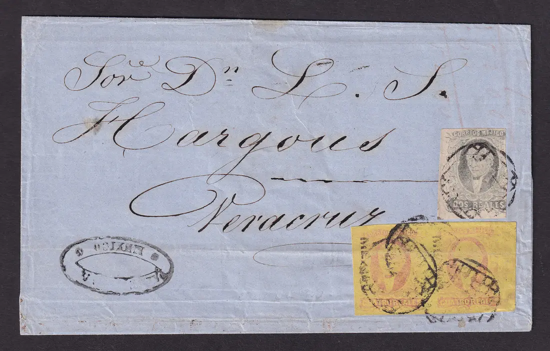 1861 "Hidalgos" Mexico District. 4r. Red on Yellow, pair, large/jumbo