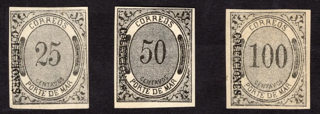 1884-1913 Post-Classic Period 1875, "Porte de Mar", 25c., 50c. and