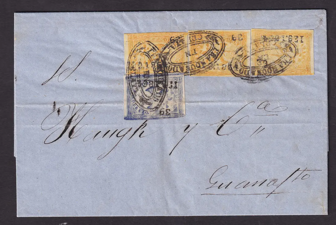 1864-1866 "Eagles" Querétaro. 1r. Ultramarine and three 2r. Orange
