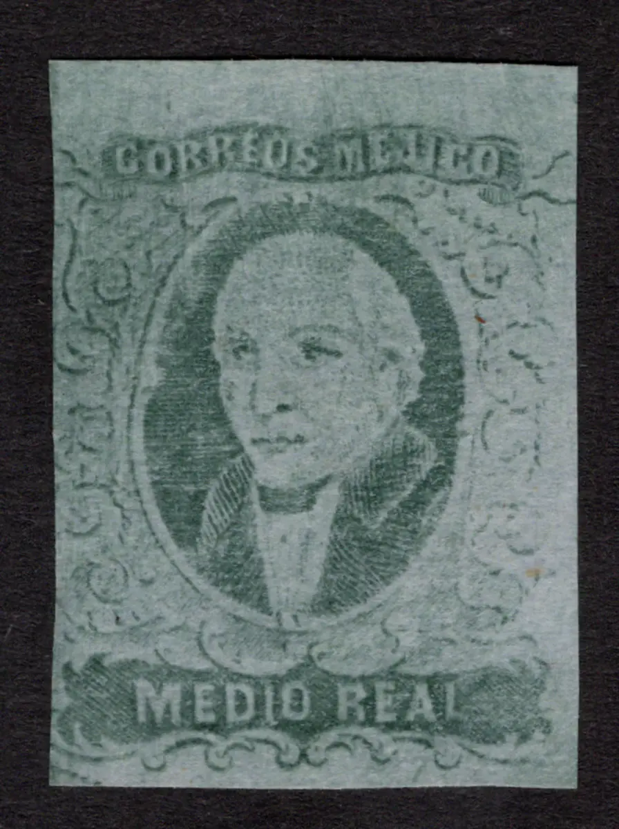 1856-1883 Classic Period 1867, "Hidalgo", ½r. green on thin gray-blue