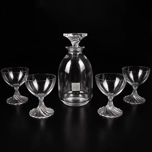 5 Piece Lalique Rambouillet Decanter & Stemware Set