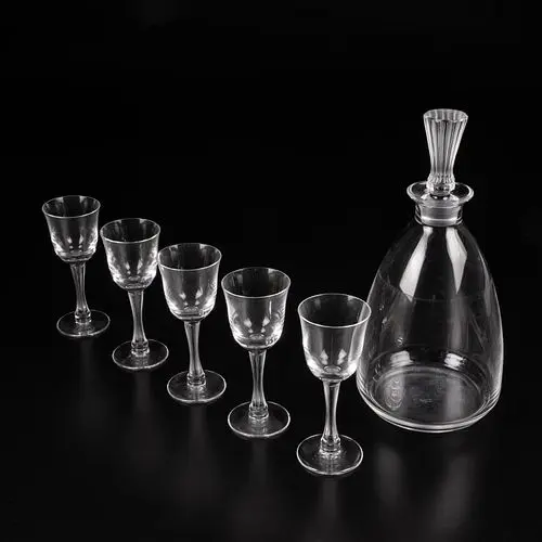 6 Piece Lalique Bersac Decanter and Stemware Set