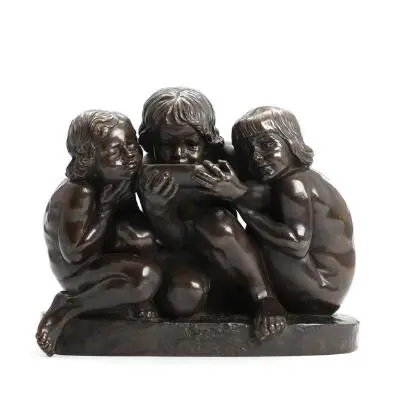 Rudolph Tegner: “De tørstige børn”. Signed. R. Tegner. Patinated bronze.