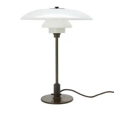 Poul Henningsen: "PH-3,5/2". Table lamp with browned frame and opal