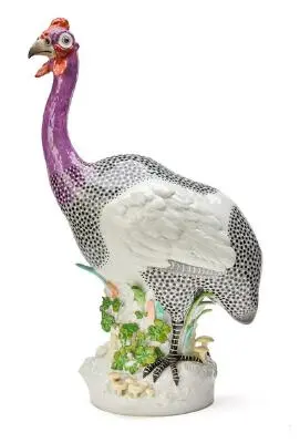 Guinea fowl, enamelled porcelain figure. Samson, Paris, late 19th
