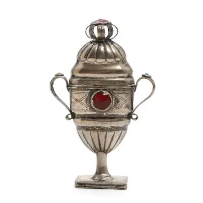 Silver vase-shaped vinaigrette decorated with glass stones. 19th century.