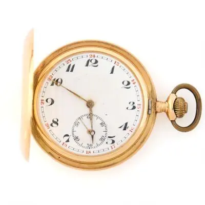Double-cased pocket watch of 14k gold. Mechanical movement with lever