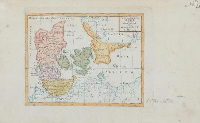 Sebastian Münster: Map of Denmark. Woodcut. C. mid 16th century. Visible