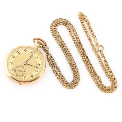 Miba: Pocket watch of 14k gold. Mechanical movement with lever escapement