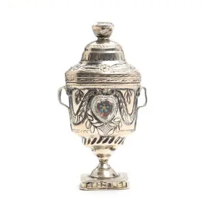 Vase-shaped silver vinaigrette, gilded inside. 19th century. H. 8.5