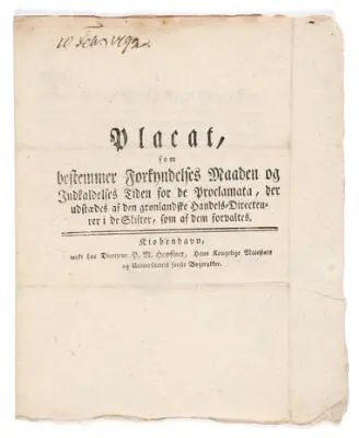 Greenland. 1792. Proclamation that "bestemmer forsendelsesmåden og