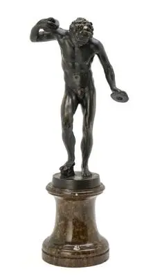 Grand Tour figure in bronze, dancing faun. Mounted on granite base.