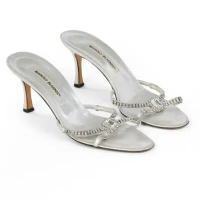 Manolo Blahnik: "Crystal Buckle Strappy Mules" high-heeled sandals