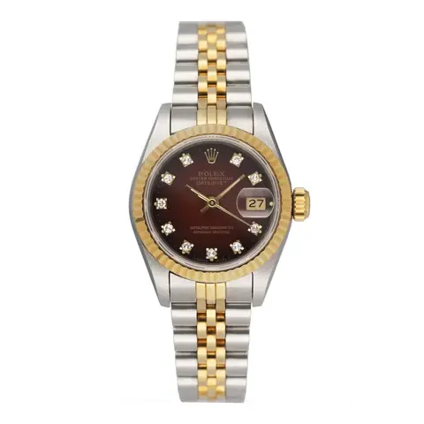 Rolex Datejust 69173 Diamond Red Vignette Dial Ladies Watch