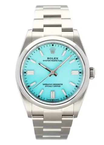Rolex Oyster Perpetual Turquoise Dial 126000 Mens Watch Box Papers