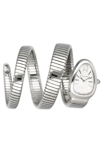 Bvlgari Serpenti Tubogas 101911 Silver Dial Steel Ladies Watch With Papers