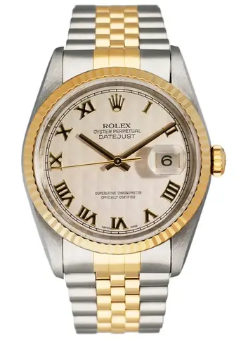 Rolex Datejust 16233 Ivory Pyramid Dial Mens Watch Box Papers