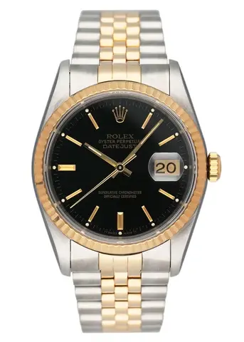Rolex Datejust 16233 Black Dial Two Tone Mens Watch