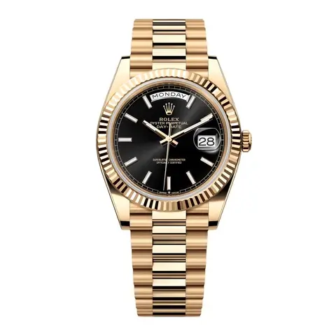 Rolex Day-Date 228238 Black Dial 18K Yellow Gold Mens Watch Box Papers