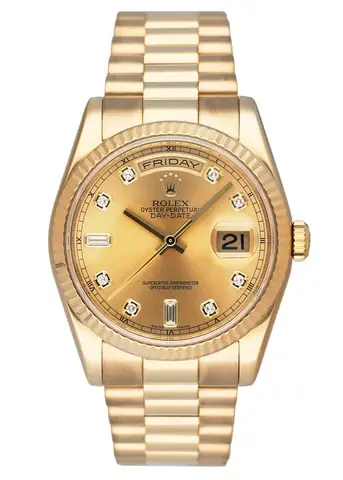 Rolex Day-Date 118238 Diamond Champagne Dial Mens Watch Box Papers