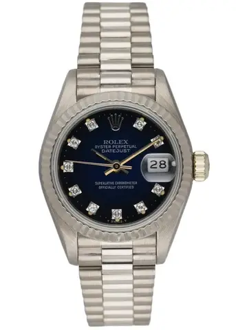 Rolex Datejust 69179 18K White Gold Blue Vignette Diamond Dial Ladies Watch