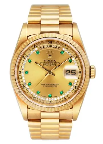 Rolex Day Date 18238 Emerald Diamond Dial Mens Watch