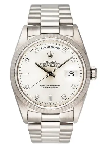 Rolex Day-Date 18239 18K White Gold Diamond Dial Mens Watch Box & Papers