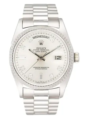 Rolex Day-Date 18039 Diamond Dial 18K White Gold Mens Watch