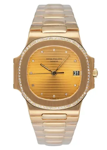 Patek Philippe Nautilus 3800/2J Champagne Diamond Dial Mens Watch With Archives