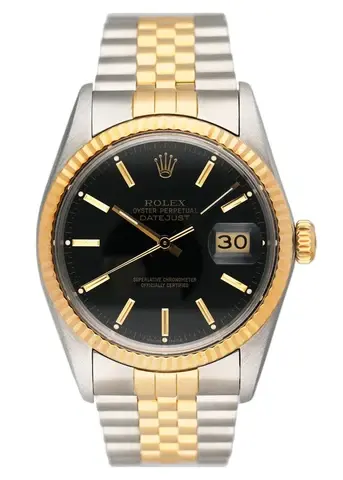 Rolex Datejust 16013 Black Dial Mens Watch Box Papers