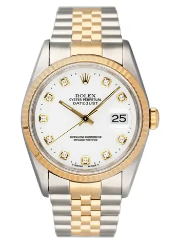 Rolex Datejust 16233 Diamond White Dial Two Tone Mens Watch