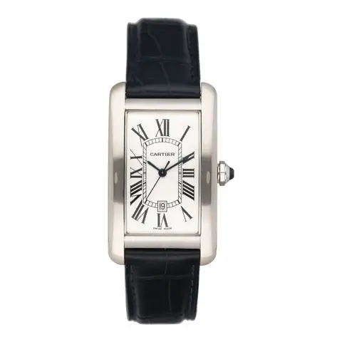 Cartier Tank Americaine W2605556 18K White Gold Mens Watch