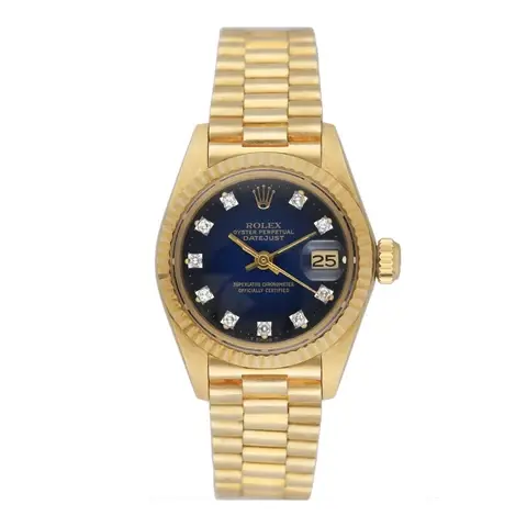 Rolex Datejust 6917 Diamond Blue Vignette Dial 18K Yellow Gold Ladies Watch