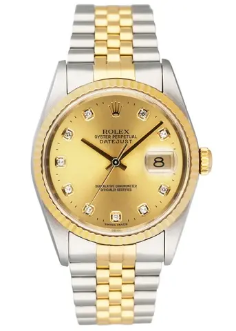 Rolex Datejust 16233 Anniversary Diamond Dial Mens Watch Box Papers