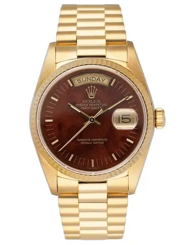 Rolex Day Date 18038 Wood Dial Dial 18K Yellow Gold Mens Watch