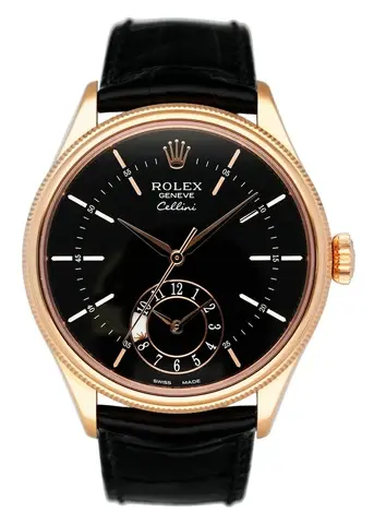 Rolex Cellini Dual Time 50525 18K Rose Gold Mens Watch Box Papers