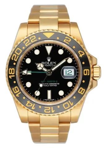 Rolex GMT-Master II 116718LN Black Dial Yellow Gold Mens Watch Box Papers