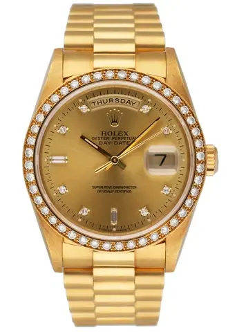 Rolex Day Date 18348 Diamond Bezel & Dial Mens Watch Box & Papers