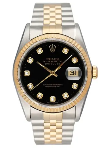Rolex Datejust 16233 Diamond Black Dial Two Tone Mens Watch