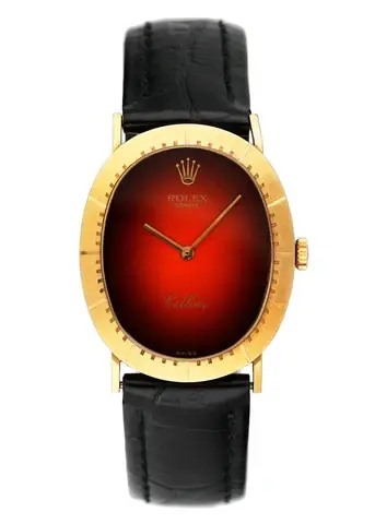 Rolex Cellini 4056 Red Vignette Dial 18K Yellow Gold Mens Watch