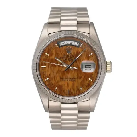 Rolex Day Date 18039 Wood Dial Mens Watch Box Papers