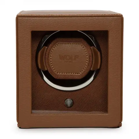 Cub Single Watch Winder with Cover - Cognac