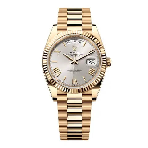 Rolex Day-Date 228238 Silver Dial 18K Yellow Gold Mens Watch Box Papers