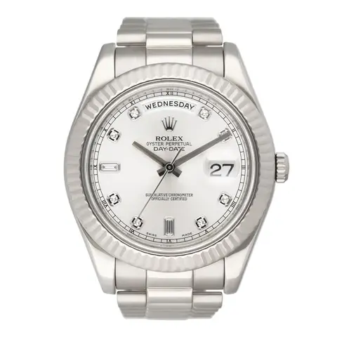 Rolex Day-Date 41 218239 Diamond Silver Dial 18K White Gold Mens Watch