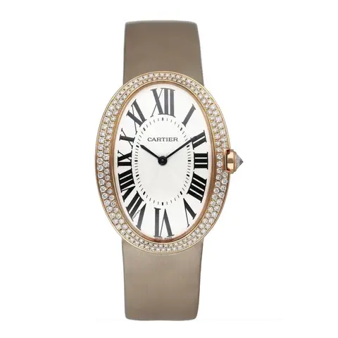 Cartier Baignoire WB520005 Diamond Silver Dial Mens Watch Box Papers