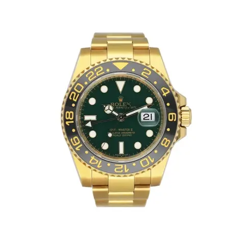 Rolex GMT-Master II 116718LN Green Dial Yellow Gold Mens Watch Box Papers